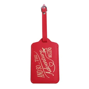 Roter Kofferanhänger aus PU-Leder mit Reisezitat-Druck, langlebiges Gepäckschild für Reisen.