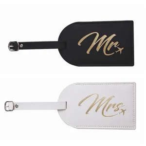 Couple PU Leather Luggage Tags With Airplane Pattern Mr And Mrs Lettering Suitcase Identifier Travel Bag Accessories For Wedding Gift