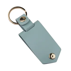 DIY sublimatie lederen sleutelhanger blanco lichtblauw met metalen ring voor kado