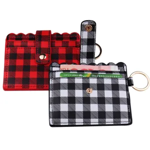 PU Leder Kartenetui Kreditkartenetui Karomuster Münztasche mit Schlüsselring design
