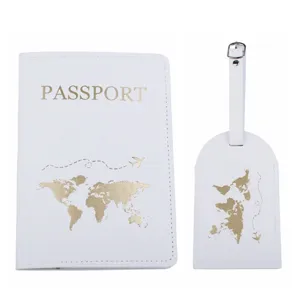 PU Leather Passport Holder And Luggage Tag World Map Airplane Travel Accessories Travel Case Cover For Men Women