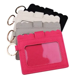Koreanischer PU Leder Kartenhalter mit Schlüsselring, süßes gewelltes Design Ausweishülle.