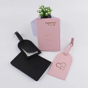 Travel passport holder set with luggage tags, PU leather passport cover organizer for travel.