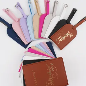 PU leather passport holder and luggage tag set, multiple colors available for travel use.