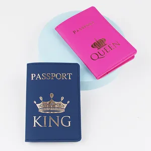 Paar PU Leder Reisepass Schutzhülle Set Dokumentenhalter Tasche Blau Rosa für Urlaub