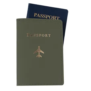 Copertina per passaporto da viaggio in pelle PU con stampa aereo e scritta passport.