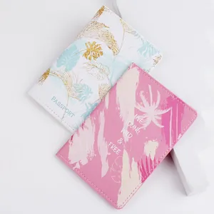 Conjunto de funda para pasaporte de cuero PU colorido organizador con estampado tropical