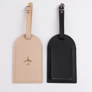 Set de etiquetas de equipaje de viaje de cuero PU con correa ajustable y avión dorado