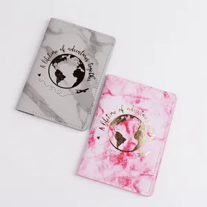 Minimalist PU Leather Passport Holder Marble Pattern Travel Document Wallet Ticket Organizer Case Cover For Women Men