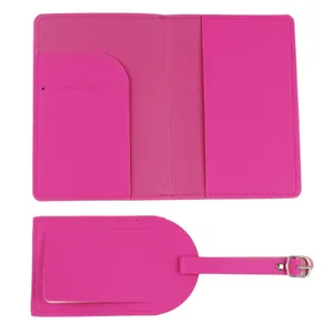 Pink PU leather passport holder and luggage tag set travel document organizer clean style
