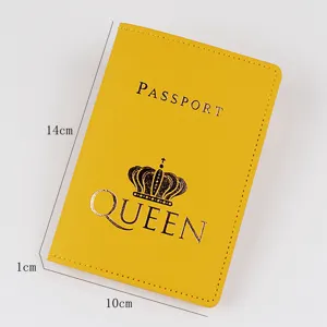 Gelber PU Leder Reisepass Schutzhülle Etui Kartenetui mit Krone Druck für Urlaube