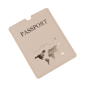 PU Leder Reisepasshülle mit Goldfolie Weltkarte Design, Dokumentenorganizer Etui.