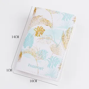 Fundas para pasaporte de piel PU con estampado de hojas tropicales para viajes diarios.
