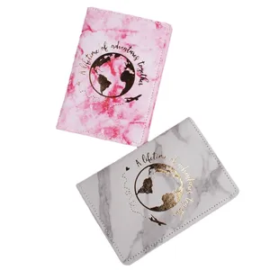 Minimalist PU leather passport holder cover travel organizer for documents tickets pink grey marble