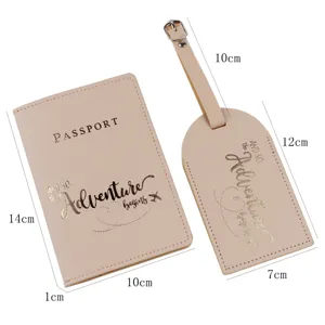 PU Leather Passport Holder And Luggage Tag Set Multifunctional Travel Document Organizer Hot Stamping Plane Adventure Letter Pattern Cover For Men Women