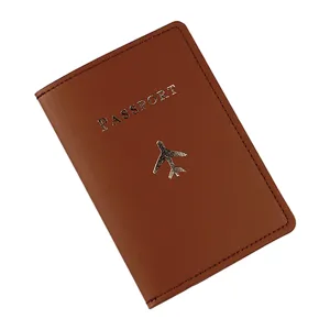 Copertina passaporto in pelle PU marrone con motivo aereo organizer documenti da viaggio