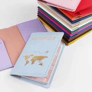 Custodia multifunzionale per passaporto in pelle PU con mappa del mondo, porta documenti.
