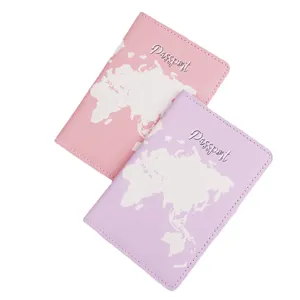 Fundas de pasaporte de cuero PU colorido con estampado de mapamundi, práctico organizador