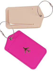 PU Leder Kofferanhänger Set mit Stahldrahtschlaufen, Reisegepäck ID Etikett, rosa und beige.