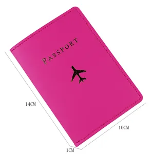 Copertura per passaporto da viaggio in pelle PU rosa vivo con design in rilievo.