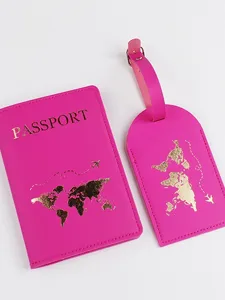 Porta Passaporto in Pelle PU Set Etichetta Bagaglio Mappa del Mondo Copertura Passaporto Organizzatore Documenti Biglietti Accessori per Viaggi