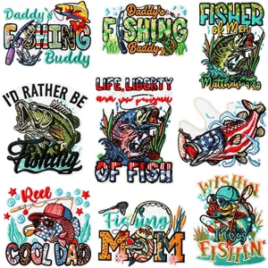 Vintage Meeresangeln Stickerei Flicken Zum Aufbügeln Applikationen Köder Fisch Bestickte Abzeichen Für Jeansjacke