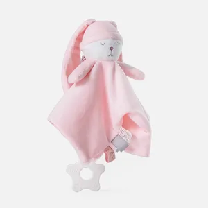 Pink rabbit baby security blanket soothing plush toy with star teether for infant sleep