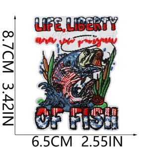 Retro bestickter Fisch Aufnäher für Jeansjacken, lustiges Bass Angeln Zubehör Abzeichen.