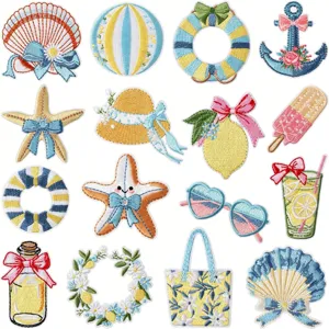 Beach Vacation Embroidered Patches Seashell Starfish Lemon DIY Iron-On Appliques For Clothing Jeans Decorative Badges
