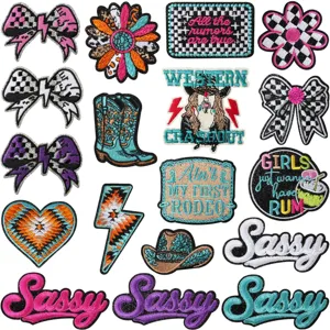 Set de parches bordados de poliéster estilo western retro para chaqueta vaquera lazo