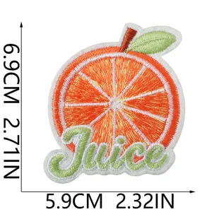 Summer tropical orange fruit embroidery patch iron on badge for clothing repair and DIY decor.