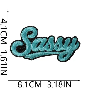 Parche bordado Sassy para planchar para chaqueta de mezclilla ropa decoración DIY 8,1x4,1cm