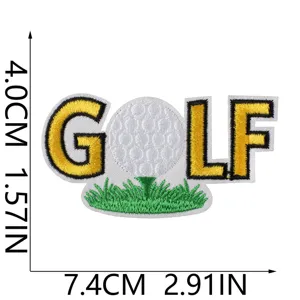 Vue détaillée de l'écusson brodé golf, montrant les coutures fines et les dimensions.