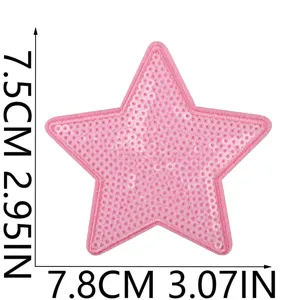 Patch brodé étoile sequins roses pour décoration DIY de vêtements, badge brillant.