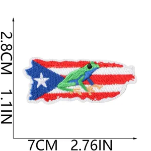 Puerto Rico Flagge Stickerei Aufnäher, Coqui Frosch Bügelbild für Kleidung und Taschen Dekor.