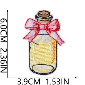 Cute glass bottle embroidered patch DIY iron-on clothing accessory apparel decoration piece
