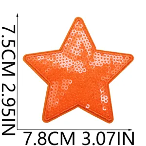 Écusson brodé étoile en paillettes orange pour bricolage de vêtements et décoration de sacs.