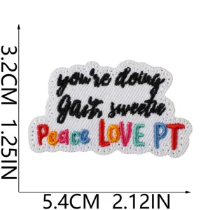 Embroidered patch iron-on appliques with inspirational quote and colorful letters for DIY clothing.