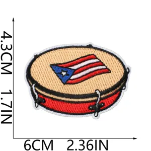 Puerto Rico Flagge Trommel bestickter Aufnäher Kleidung Zubehör DIY Abzeichen 4.3x6cm