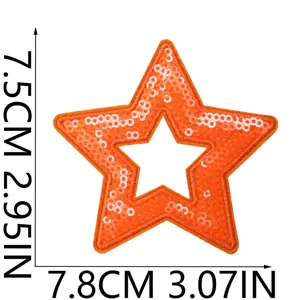 Écusson brodé étoile à sequins orange pour décoration de vêtements DIY, 7.5x7.8cm.