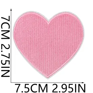 Pink heart shaped embroidered patch iron on badge DIY clothing accessory applique 7x7.5cm