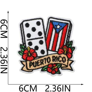 Puerto Rico Flagge Dominosteine gestickter Aufnäher Bügelbild DIY Deko Abzeichen 6cm