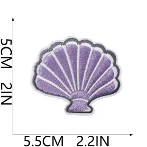 Lila Muschel gestickter Stoffaufnäher für Kleidung, Größe 5x5.5cm, DIY Abzeichen Dekor