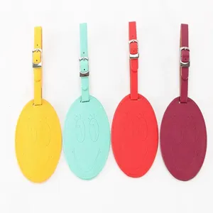 Étiquettes de bagages ronde en cuir PU smiley pour valises de voyage, étiquette de sac.