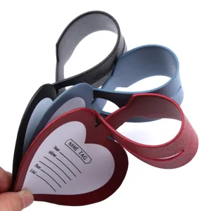 Heart-shaped PU leather luggage tag set with name card holder for travel suitcases and bags