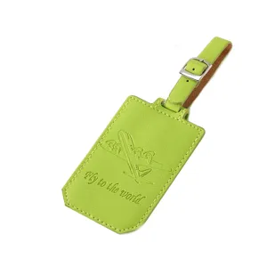 Étiquette de Bagage en Cuir Saffiano Vert Porte-Adresse pour Valise avec Sangle à Boucle