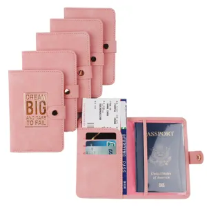 Dream Big Dare To Fail Passport Holder Travel Wallet PU Leather Credit Card Case Organizer Pink Documents Cover For Women