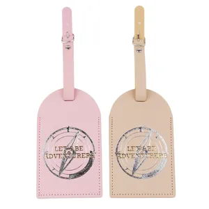 PU Leder Kofferanhänger Set in Rosa und Beige mit Kompassdruck für Reisekoffer und Taschen.