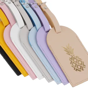 Set di etichette per bagagli in pelle colorata, etichette valigia da viaggio resistenti con ananas.
