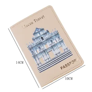 PU Leder Reisepasshülle mit Macau Motiv Druck, vintage Reise Portemonnaie und Dokumentenhalter.
